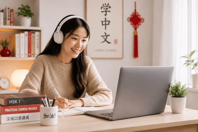 Siswa belajar Mandarin secara online